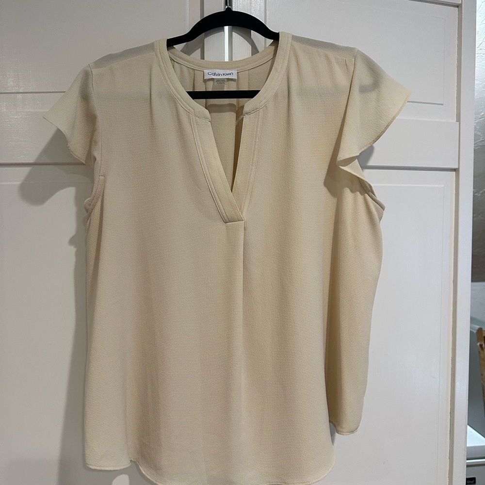 Calvin Klein Cream Ruffled Blouse Relaxed Fit